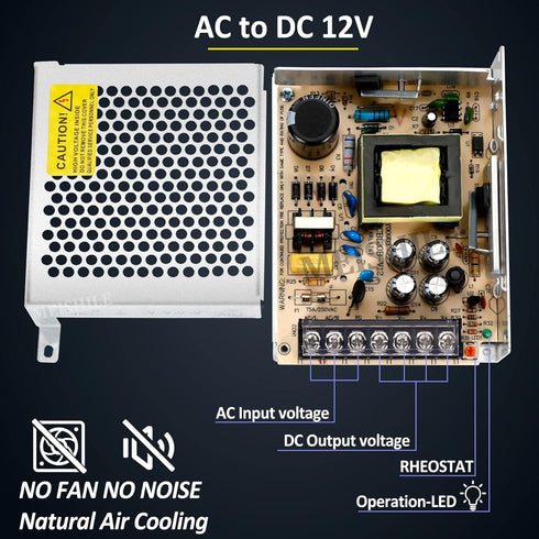 MEISHILE 12V 10A 120W DC Switching Power Supply Adapter 110V AC to DC 12V, Industrial Transformer Converter 0-8A 5A LED Drive Light Strip Lamp CCT...