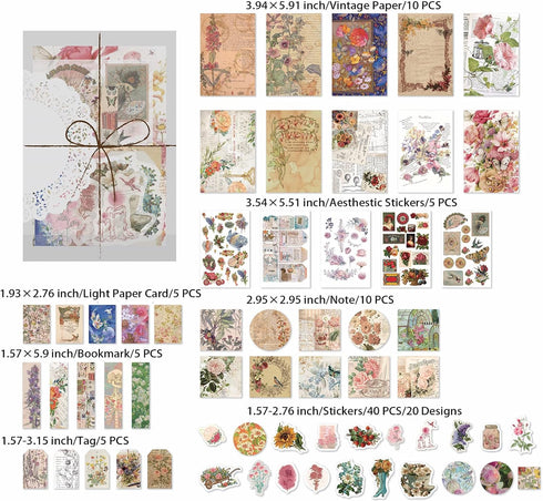 Vintage Scrapbooking Supplies Kit Vintage Stickers for Scrapbooking Journaling Aesthetic Paper Stickers Material Ephemera Pack for Junk Journal Bu...