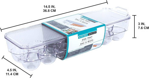 Kitchen Spaces KSEG12-AMZ Egg Tray 14pc Stackable Food Storage Organizer for Refrigerator, 14.5" x 3" x 4.5", Clear...