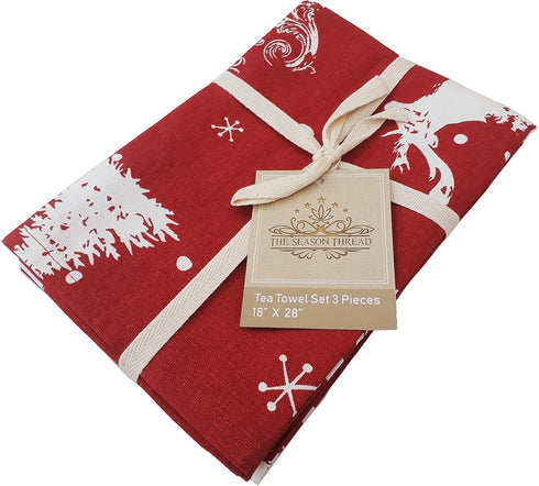 Set of 3 Tea Towels, Christmas Forest, 100% Cotton Tea Towels, Size 18x28 Inch. Perfect for Thanks Giving, Christmas and Other Holiday Season....