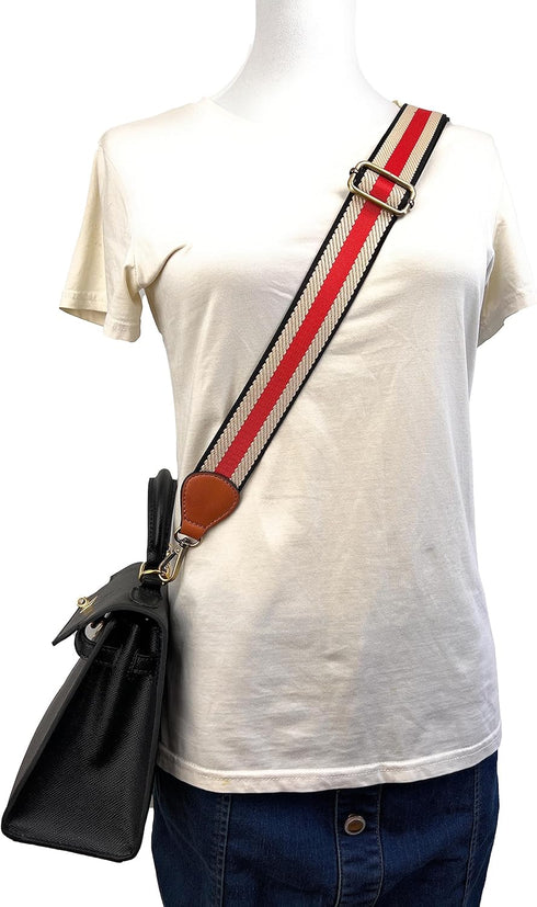 Purse Straps Replacement Crossbody with Brass Hardware 1-1/2 Inch Black Red Offwhite Adjustable Shoulder Guitar Strap for Handbag...