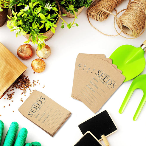 100 PCS Seed Packets Envelopes, Small Paper Envelopes for Seeds, 4.7x3.2" Self Sealing Kraft Seed Saving Envelopes with Printed Seed Collecting Te...