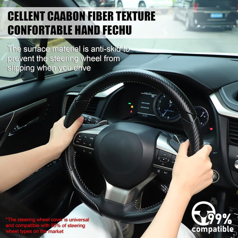 Amiss 3pcs Car Carbon Fiber Anti-Skid Steering Wheel Cover?Segmented Steering Wheel Protector, Butterfly Steering Wheel Cover, Universal 99% Car W...