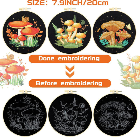 5 Sets Mushroom Embroidery Kit for Beginners with Patterns Mushroom Cross Stitch Set DIY Adult Hand Needlepoint Embroidery Starter Set with Mushro...