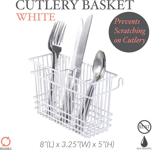 Kitchen Details Cutlery Basket | Hanging | Attach to Standard Dish Drying Rack | Utensil Caddy | Vinyl Coated | 3 Compartment | White...