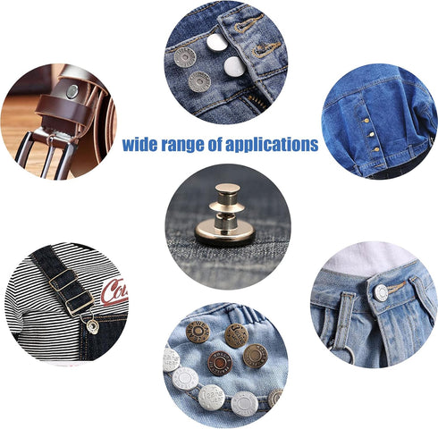 EuTengHao Jeans Button Pins 20 Styles,Adjustable Jeans Buttons,Metal Sweing Buttons for Jeans Pants Jackets,No Sew Detachable Replacement Button I...
