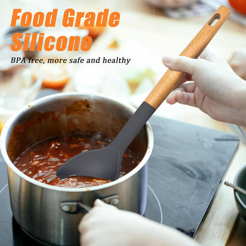 Nonstick Silicone Cooking Spoons Set, 3 PCS Large Soup Ladle Solid Spoon Pasta Server for Spaghetti Sauce Serving Stirring, Heat Resistant Kitchen...