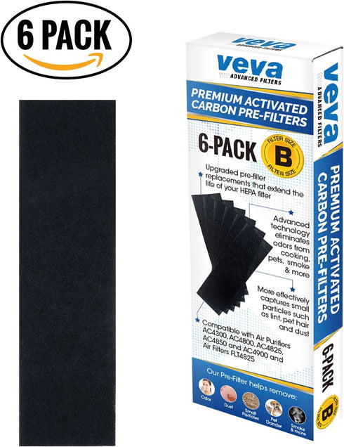 VEVA Replacement Pre Filter 6 Pack compatible with Germ Guardian Air Purifier Models AC4800 Series (AC4825, AC4825e) and Filter B FLT4825, Premium...