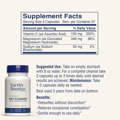 Earth's Bounty - Oxy-Cleanse Colon Conditioner - Gentle Colon Cleanse for Digestive Wellness - Constipation Relief - Natural Colon Detox - 75 Caps...
