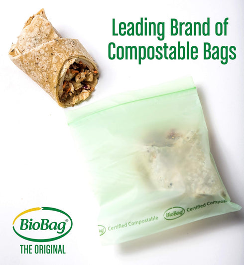 BioBag 100% Certified Compostable Resealable Sandwich Bags, 25 Count, Perfect for Lunches, Snacks, and On The Go Green...