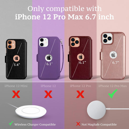 LUPA Legacy Compatible with iPhone 12 Pro Max Case Wallet, Case with Card Holder for Men and Women, Faux Leather Flip Case, Luxury Cover, Burgundy...