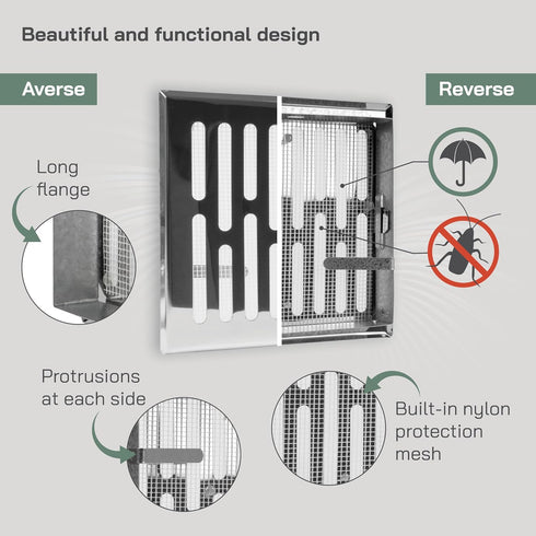 Vent Systems 5.5'' x 5.5" Inch Stainless Steel Vent Cover - Square Air Vent Louver - Removable Ventilation Grille - Integrated Insect Screen - HVA...