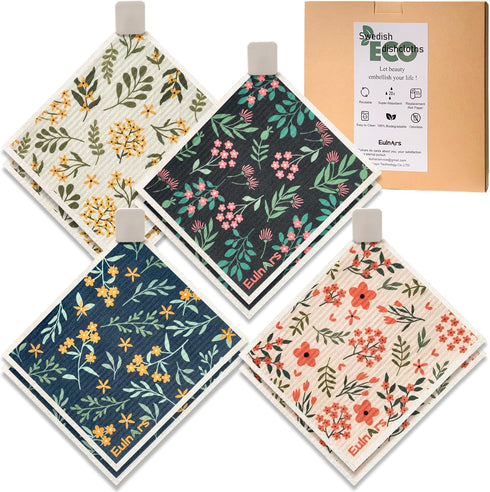 Swedish Dishcloths for Kitchen, 8 Pack Swedish Dish Towels with Clips, Non-Scratch Reusable Paper Towels, Super Absorbent Cellulose Sponge Cloths,...