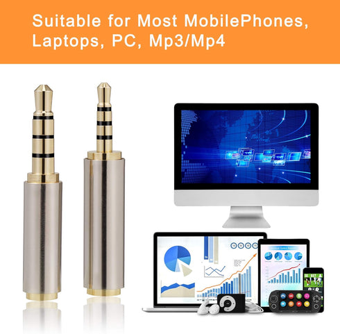 2.5mm to 3.5mm Adapter and 3.5mm to 2.5mm Adapter, Gold Plated Jack Stereo Full Metal Connector Converter for Smartphones, Headphone, Mic, Tablets...
