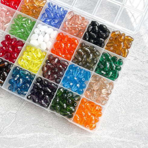 480pcs 24 Colors Teardrop Glass Beads for Jewelry Making 8x12mm Faceted Vertical Hole Crystal Teardrop Spacer Beads for DIY Bracelet Necklace...