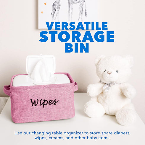 Baskets for Organizing Wipes and Newborn Essentials, Diaper and Wipes Organizer, Embroidered Baby Shower Gifts for Moms, Linen Basket with Handle,...