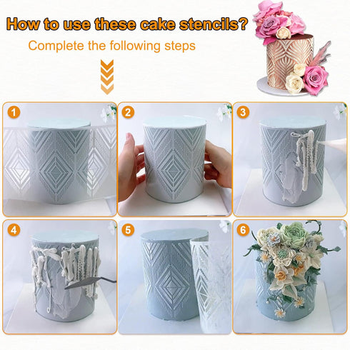 DI QIU REN 16PCS Cake Stencils for Decorating Buttercream, 15X5.9 Inch Fondant Template, Lace & Geometric Icing Printing Mold, Side Baking Mesh...