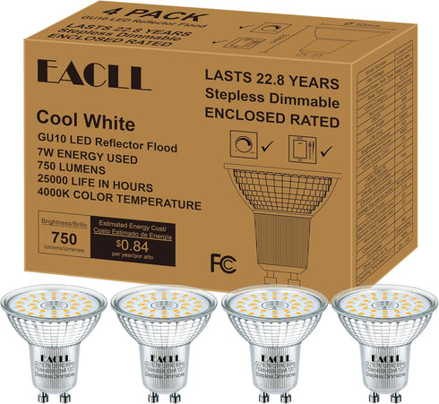 Generic EACLL MR16 GU10 LED Bulb Dimmable, 4000K Natural White, 7W Equivalent 75W, 25,000 Hours Lifetime, Energy Efficient Light, 750 Lumens 120 D...