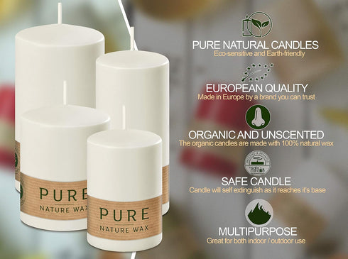 HYOOLA Pure Natural Pillar Candles - Made of 100% Natural Wax - Paraffin Free - 2.7 x 3.5 Inch - White...