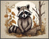 Posterizer 1 pcs- Sad raccoon sitting behind a trunk-Art for Animal Lovers-Floral Botanical Art- Gift for Men Women Entrepreneur Teens-Decor for H...