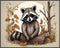 Posterizer 1 pcs- Sad raccoon sitting behind a trunk-Art for Animal Lovers-Floral Botanical Art- Gift for Men Women Entrepreneur Teens-Decor for H...