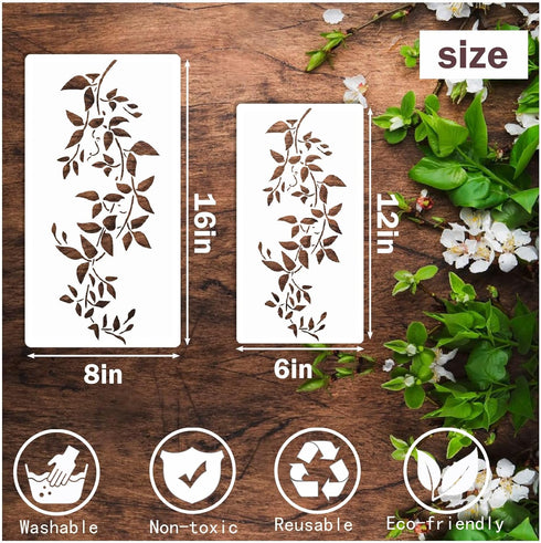 Large Vine Stencils for Painting on Wood Wall 16 Inch Reusable Branches Layering Leaf Leaves Stencils for Crafts Canvas Furniture Wall Drawing Car...