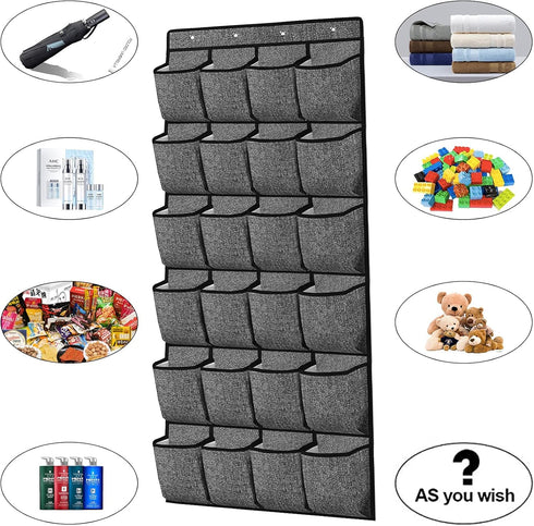 homyfort Over the Door Shoe Organizer, Hanging Shoe Rack Storage Holder with 24 Large Pockets for Closet Door, Men Women Kids Shoes, Cruise (Black...