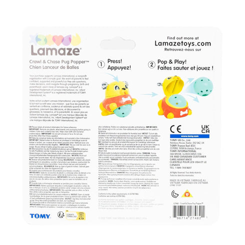 Lamaze Crawl & Chase Pug Ball Popper Toy - Includes Pug Ball Popper and 2 Baby Ball Toys - Baby Tummy Time and Crawling Toys - Baby Gifts for Ages...