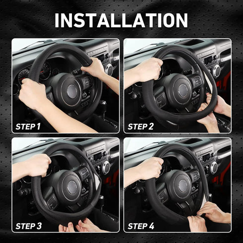 SEG Direct Car Steering Wheel Cover for F-150 Tundra Range Rover 15 1/2" - 16", Black Microfiber Leather...