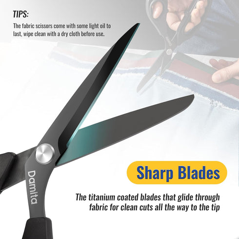 Damita 8.5" Heavy Duty Sewing Scissors - Black Titanium Coated, Premium Forged Fabric Scissors With TPR Grip Handles for Tailor, Leather, Dressmak...