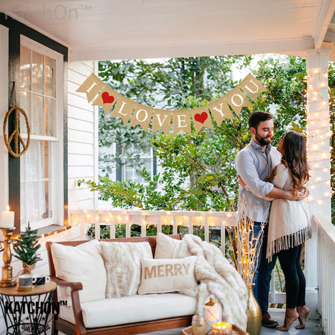 KatchOn, Burlap I Love You Banner - 10 Feet, No DIY | Love Banner for Valentines Day Decorations | Gold I Love You Sign for Valentines Day Decor |...