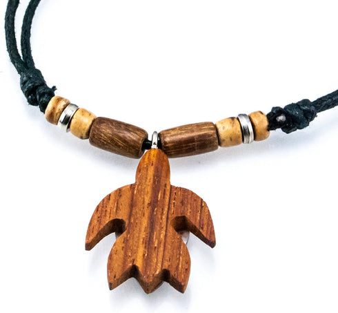 BlueRica Adjustable Cord (black) Necklace with Wood and Shell Turtle Pendant and Wood Bead Accents...