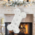 Senneny Snowy White Plush Pet Dog Christmas Stocking, Silver Snowflake Sequin Dog Christmas Stockings Large Bone Shape Faux Fur, Hanging Christmas...