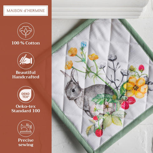 Maison d' Hermine Pot Holders Set 100% Cotton Heat Resistant Potholders 8" x 8" Hot Pads with Loop BBQ, Cooking, Baking, Grilling, Kitchen, Handli...