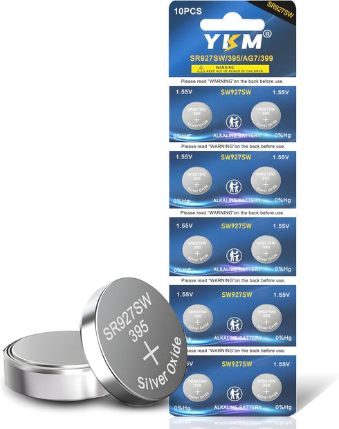 395 Watch Battery SR927SW 395 399 LR927 AG7 1.55V Silver Oxide Battery for LED Light Calculator Button Batteries 10 Pack...