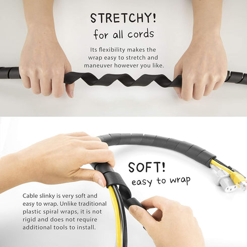 10-ft Cable Slinky Soft and Flexible Rubber Spiral Cord Wrap (2-ft X 5 pcs) Black...