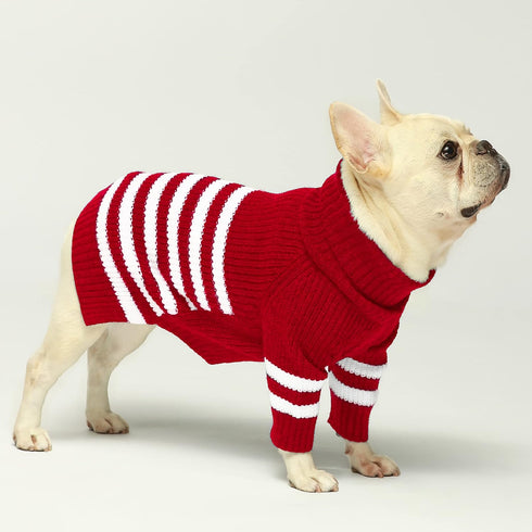 Fitwarm Dog Striped Knitted Sweater, Thermal Turtleneck Pet Coat, Dog Winter Clothes for Small Dogs Boy Girl, Cat Apparel, Red, Small...