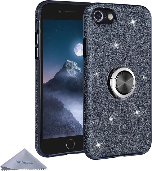Wisdompro Case for iPhone SE 2022/2020, for iPhone 8, for iPhone 7, Cute Glitter Bling Sparkly Case with Ring Stand, Women Girls Protective Phone ...