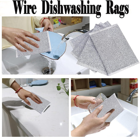 16PCS Multifunctional Non-Scratch Wire Dishcloth, Wire Dishwashing Rags for Wet and Dry,Reusable Cleaning Wipes for Cleaning Dishes, Cooktops, Gri...