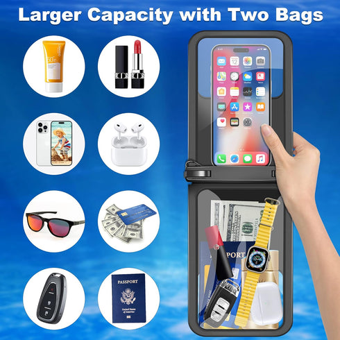 takyu Waterproof Phone Pouch, Double Space Waterproof Phone Bag Large Capacity Underwater Protector Dry Bag with Crossbody Lanyard Fits Up to 9.8"...