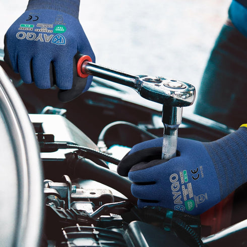 KAYGO Safety Work Gloves MicroFoam Nitrile Coated-3 Pairs, KG18NB,Seamless Knit Nylon Glove with Black Micro-Foam Nitrile Grip,Ideal for General P...