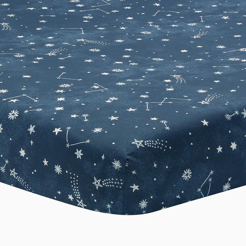 Lambs & Ivy Sky Rocket Blue Stars/Galaxy/Space 100% Cotton Fitted Crib Sheet...