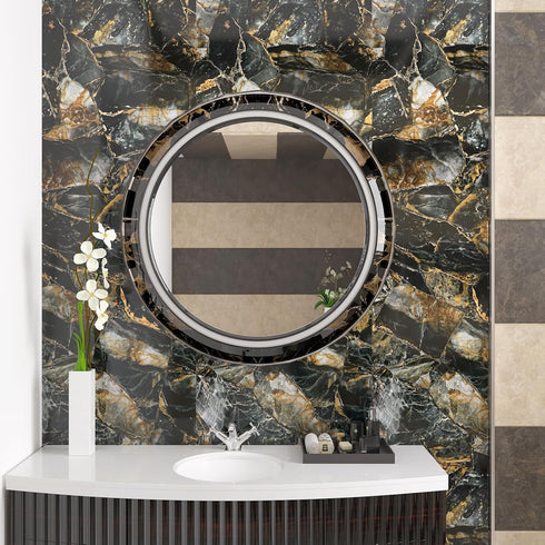 17.7''x100'' Slate Gold Glossy Marble Contact Paper for Countertops Waterproof Peel and Stick Countertops for Kitchen Self Adhesive Removable Viny...