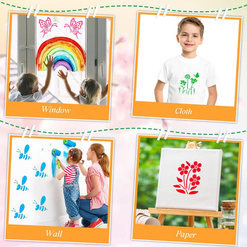 24 Pieces Spring Stencils for Kids 8 Inches Summer Drawing Stencils Chalk Stencils Large Washable Garden Flower Butterfly Themed Primary Shape Tem...