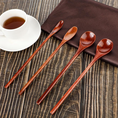 4 Pieces Wooden Coffee Mixing Spoons, Long Handle Wooden Spoon Mixing Honey Spoon Handmade Wood Stirring Spoon for Kitchen Stirring...
