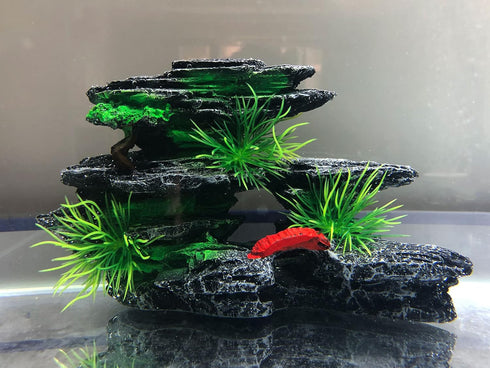 J-star Medium Fish Tank Decorations, Aquarium Decor Rock Mountain View, Landscape Ornament Rock Resin Decoration...