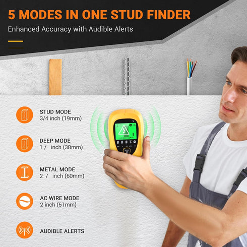 Stud Finder Wall Scanner - 5 in 1 Electronic Stud Sensor Joist Drywall Wall Detector Beam Depth Finder with LCD Display for Wood AC Wire Metal Stu...