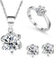 Uloveido Silver-Tone Round Cut Cubic Zirconia Simple Earrings Ring and Pendant Necklace Jewelry Set T043...
