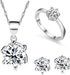 Uloveido Silver-Tone Round Cut Cubic Zirconia Simple Earrings Ring and Pendant Necklace Jewelry Set T043...