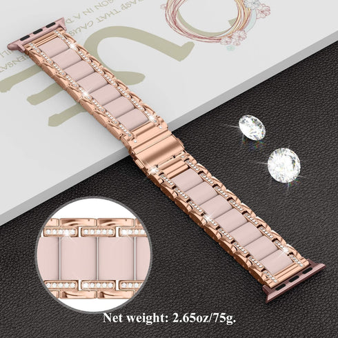 Moolia Metal Band Compatible with Apple Watch Band 38/40/41/42mm Women Rhinestones Resin Wristband Bling Diamond Bracelet for iWatch Series 10 9 8...
